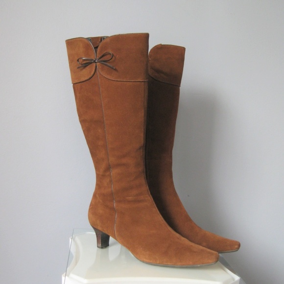 Ecco Shoes - Ecco Suede Boots Size 8 / 39 knee high bow detail